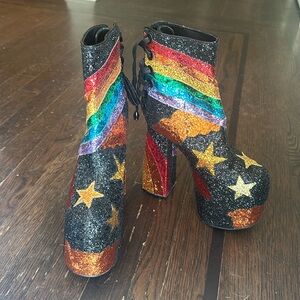 Dolls Kill Current Mood Rainbow Glitter Disco Festival Platforms